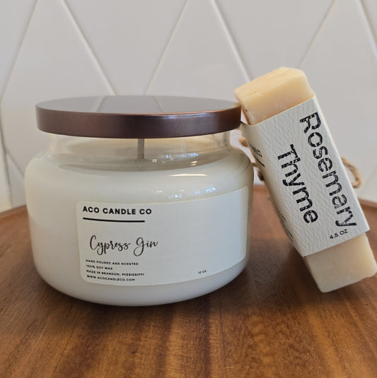 Cypress Gin Candle and Rosemary Thyme Soap