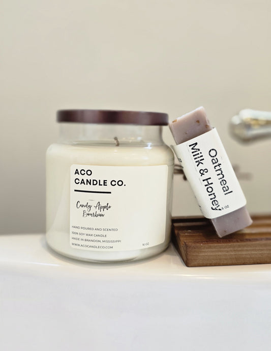 Candy Apple Bourbon Candle and Oatmeal and Honey Soap